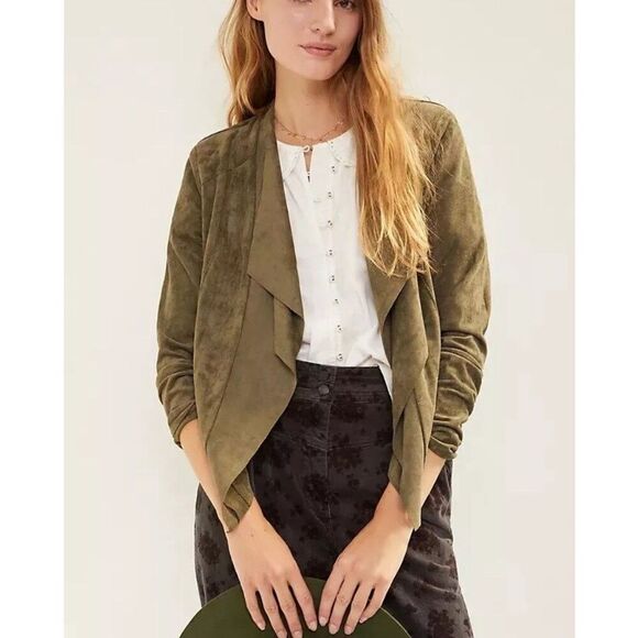 Anthropologie BLANKNYC Faux Sueded Draped Jacket Blazer Olive Green Size Small - Picture 1 of 7
